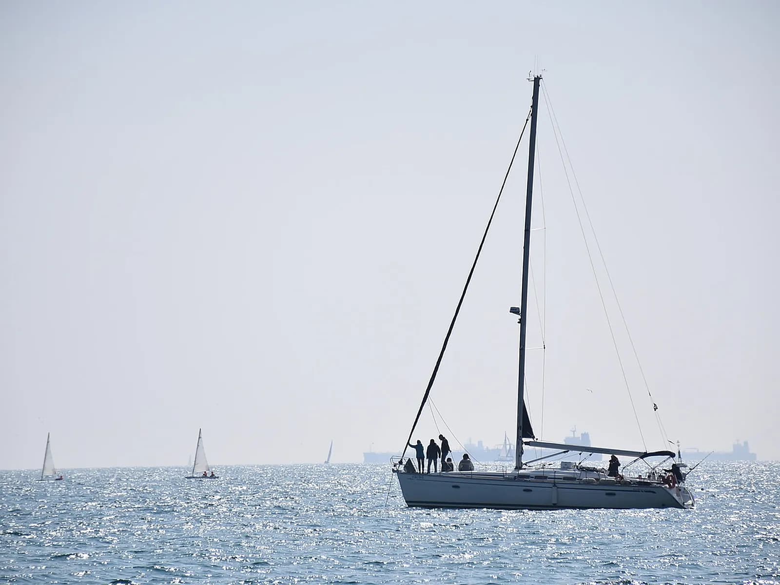 Sailboat sailing off Barcelona