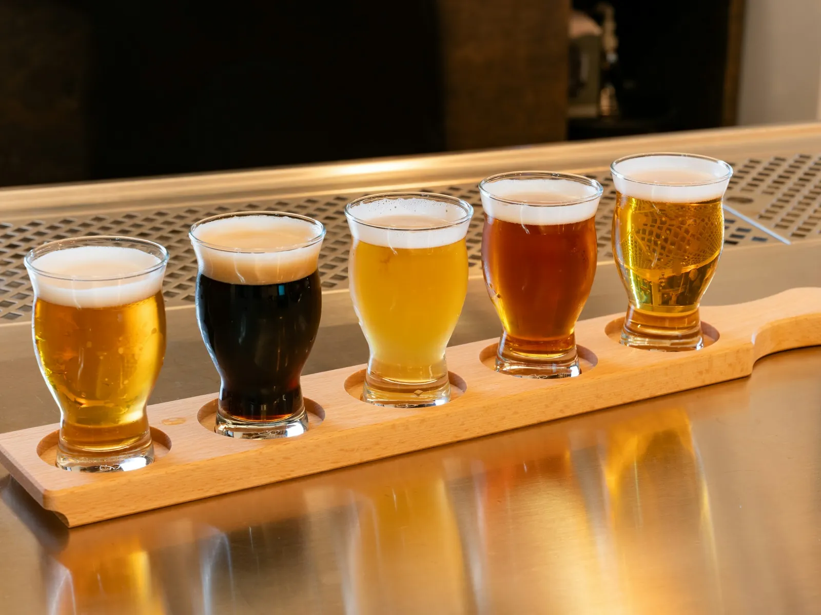 Tasting board with five different beer styles