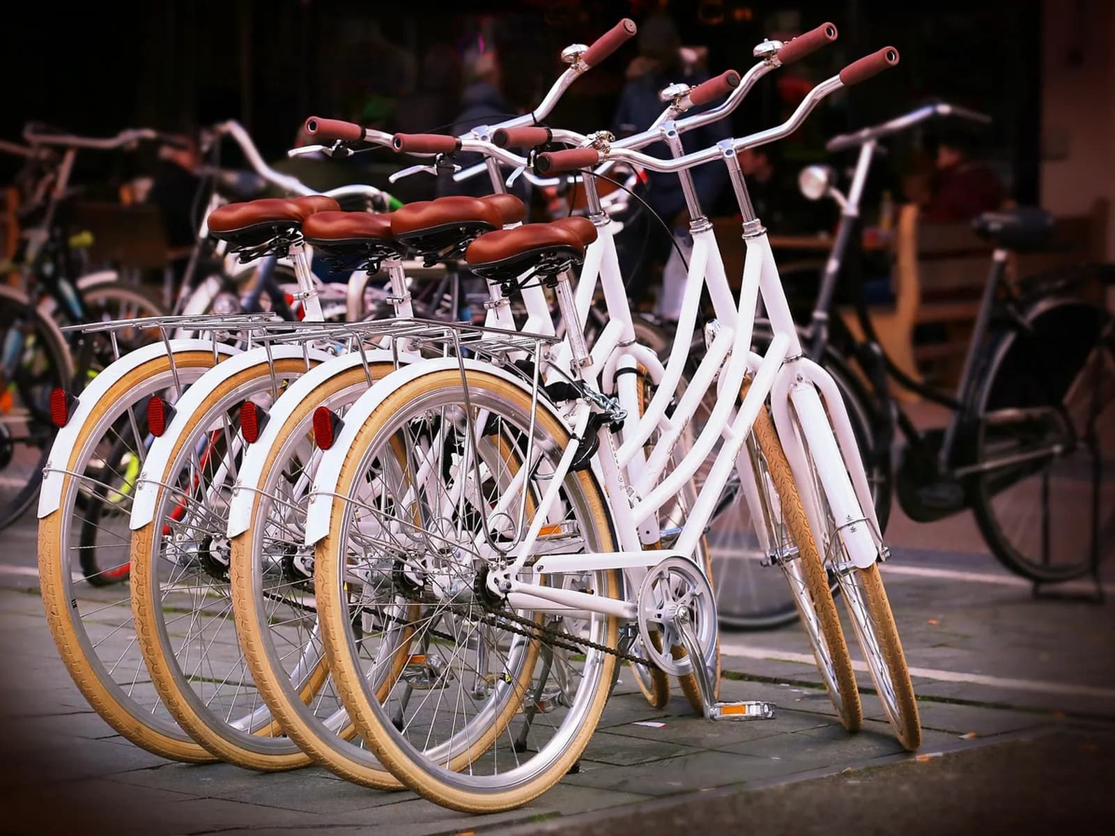Classic bikes lined up for a city ride