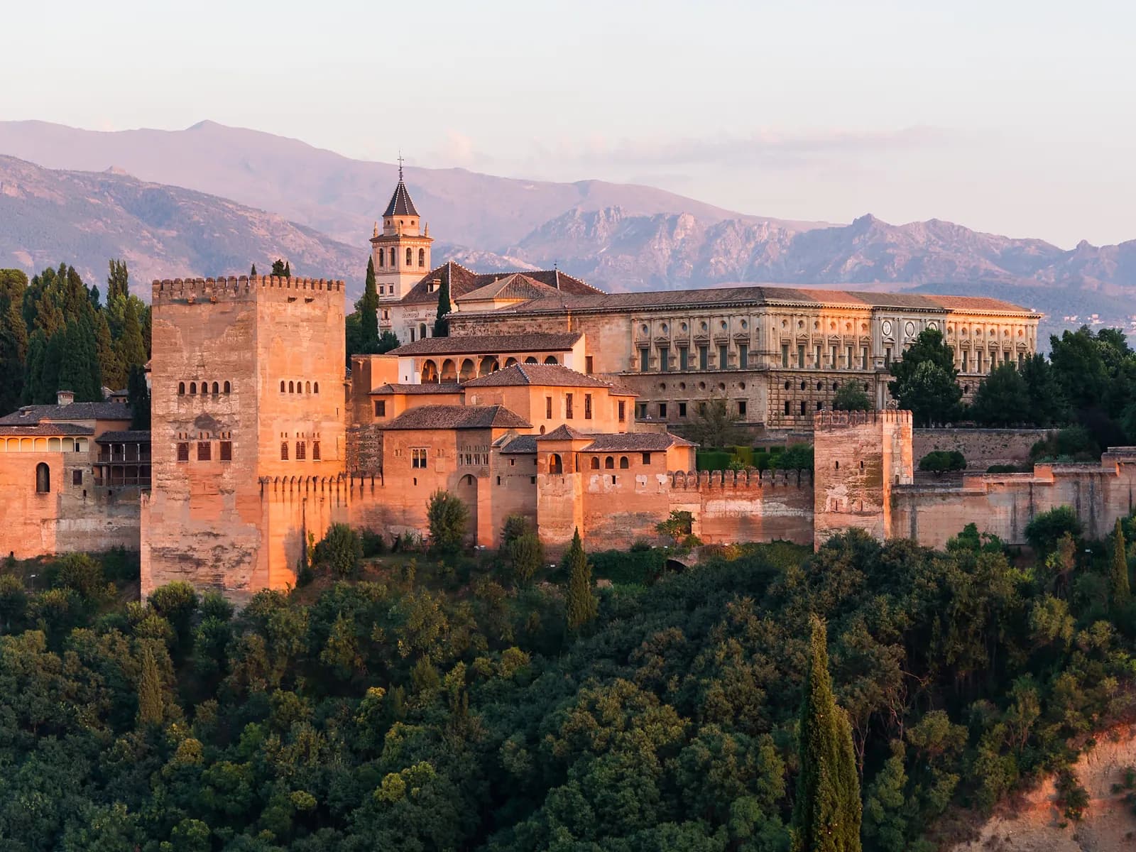 Panoramic view of the Alhambra of Granada on the Sabika hill