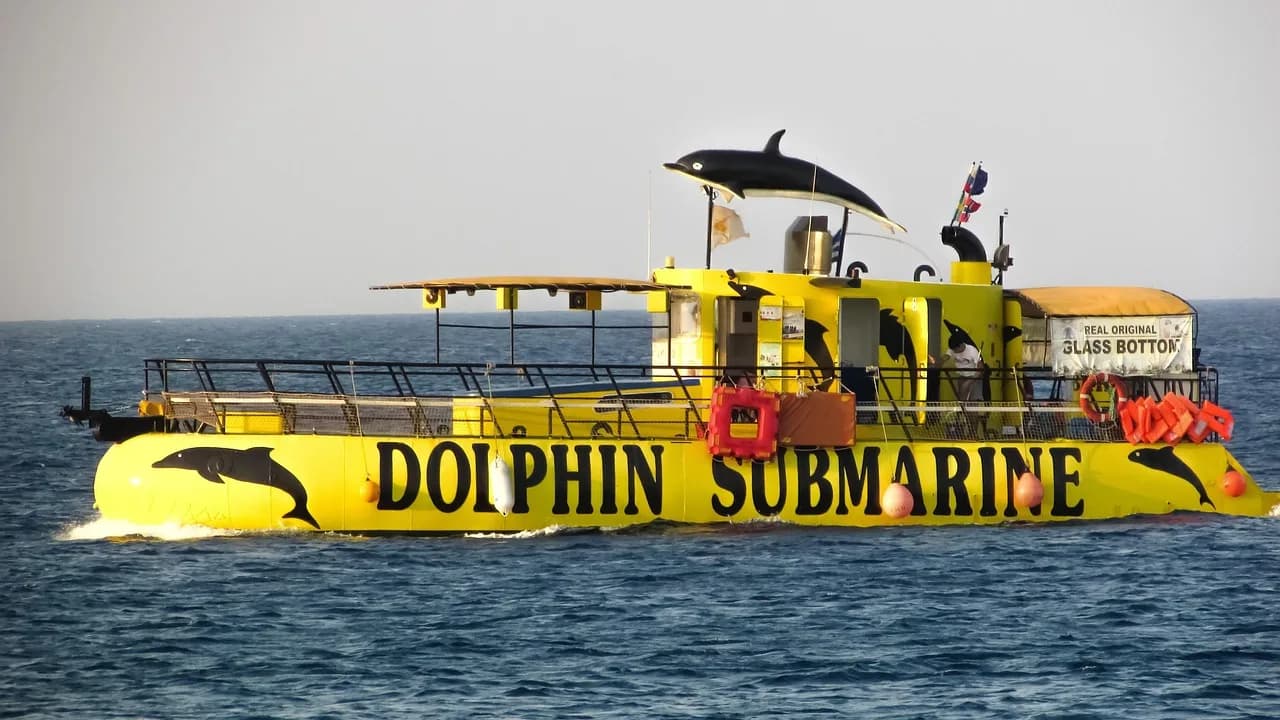 The Puerto Calero submarine on the surface before diving