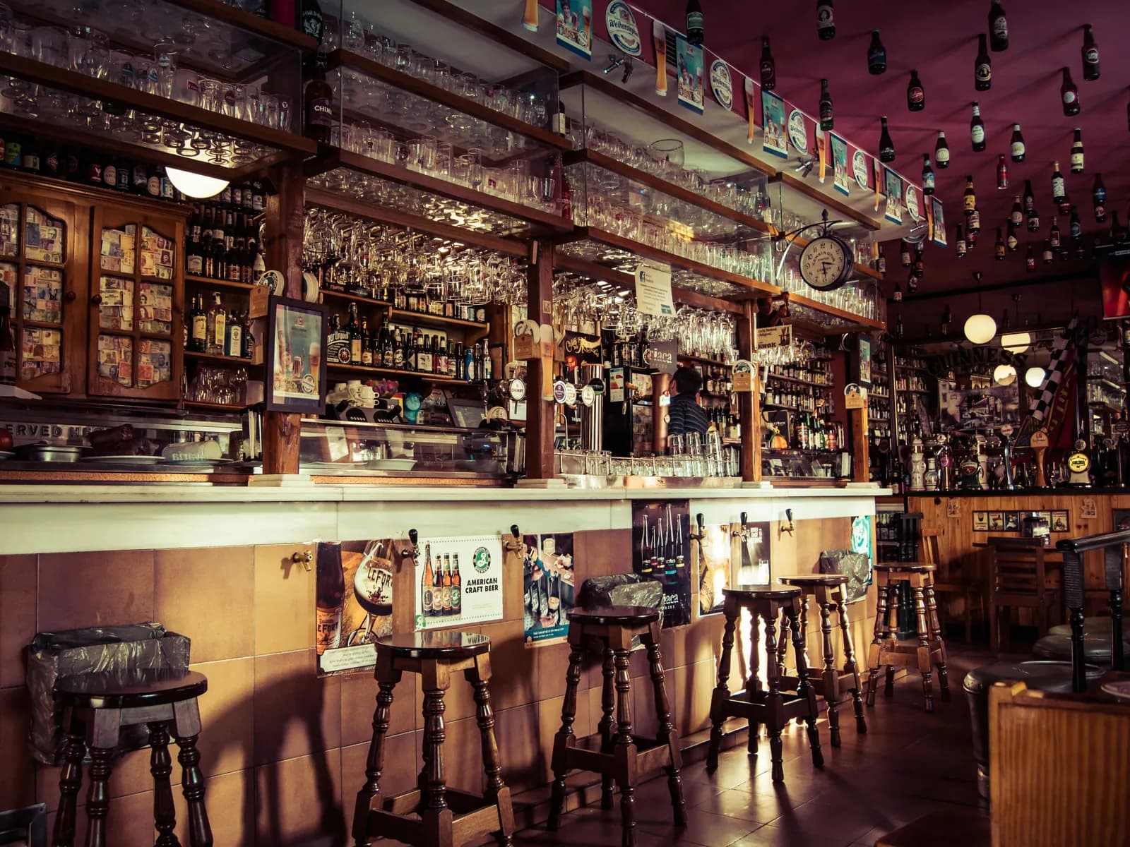 Wood-panelled interior of a traditional Madrid tavern