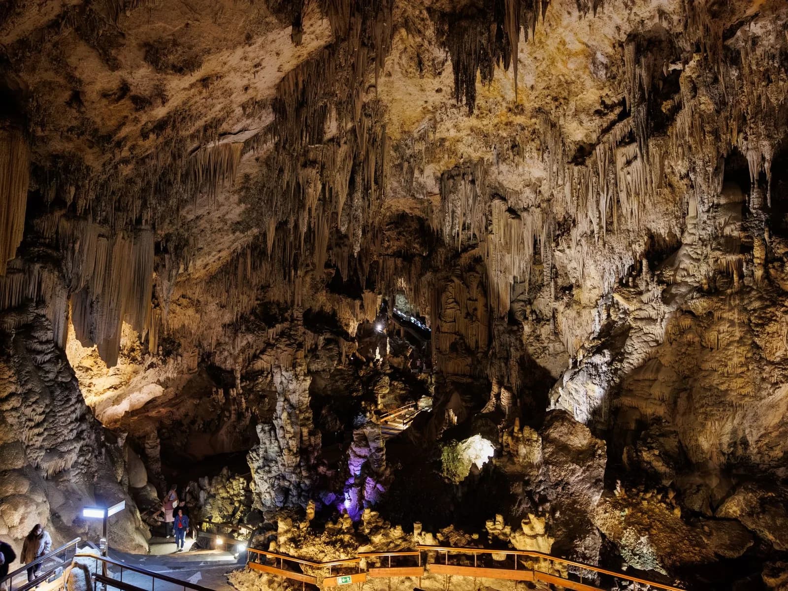 Estalactitas iluminadas en una sala de la Cueva de Nerja