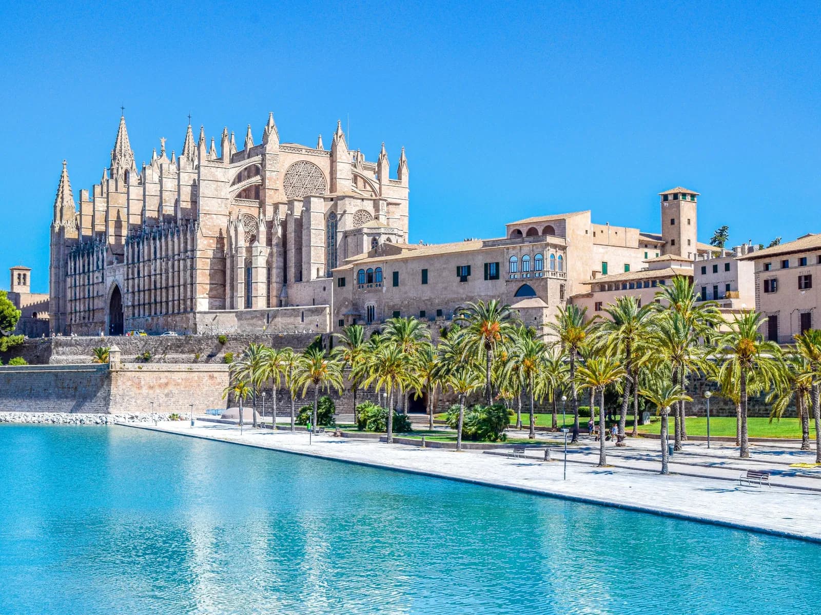 Palma Cathedral (La Seu) facade overlooking the bay of Palma, Mallorca