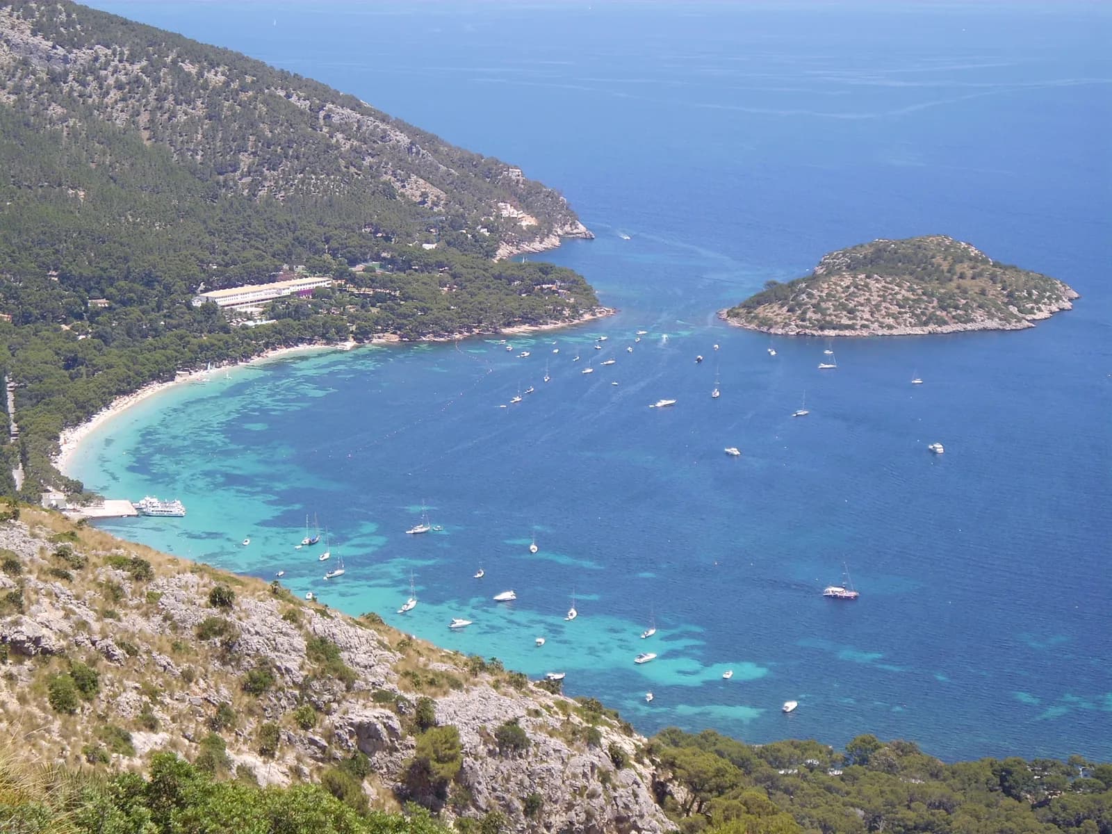 Boats anchored off Formentor beach, seen from the watchtower