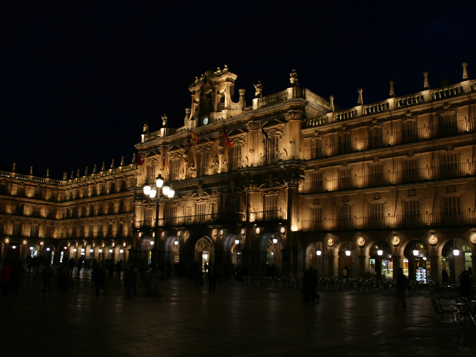 Plaza Mayor lit up at night