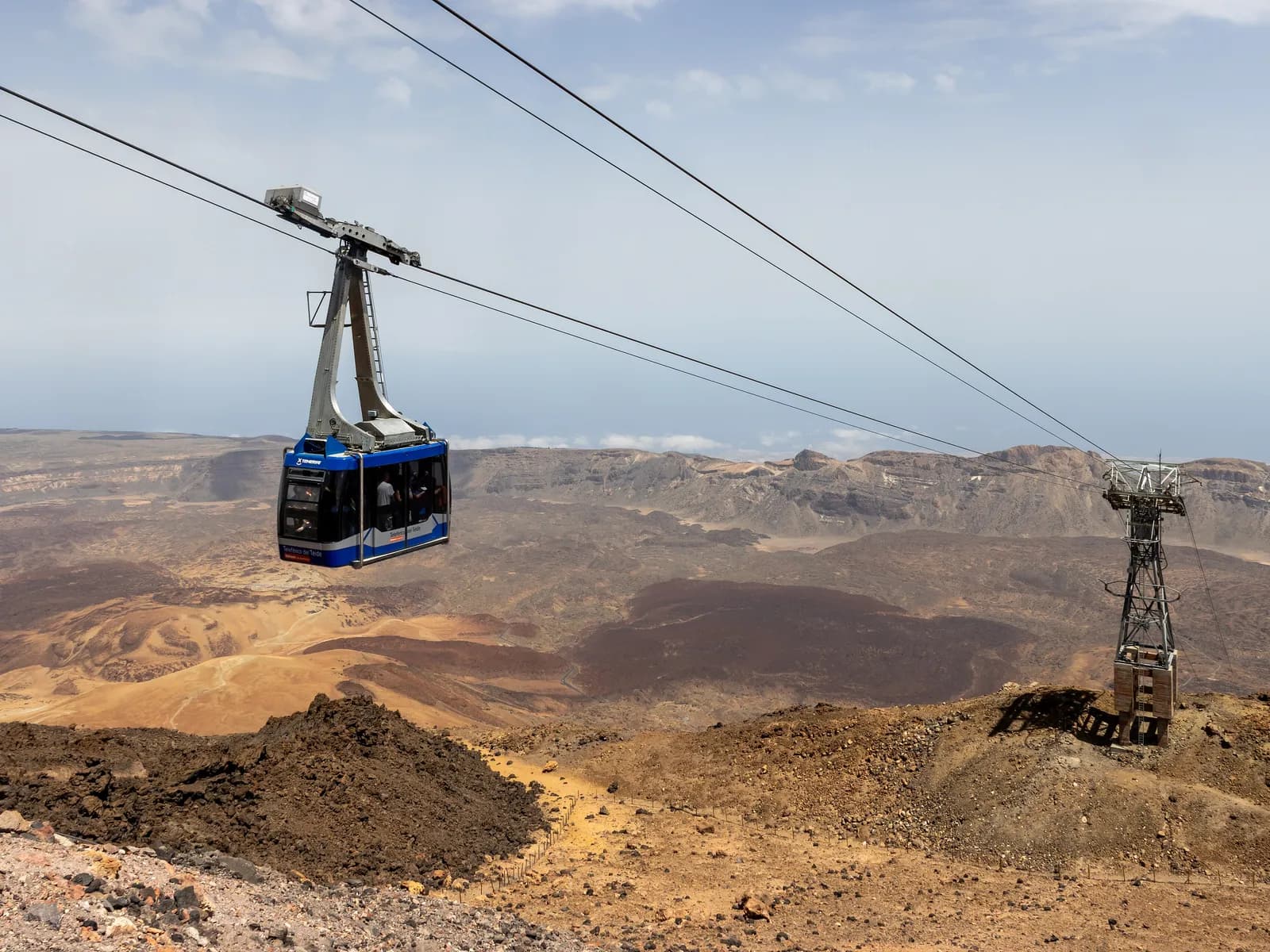 The cable car climbing Teide's slope