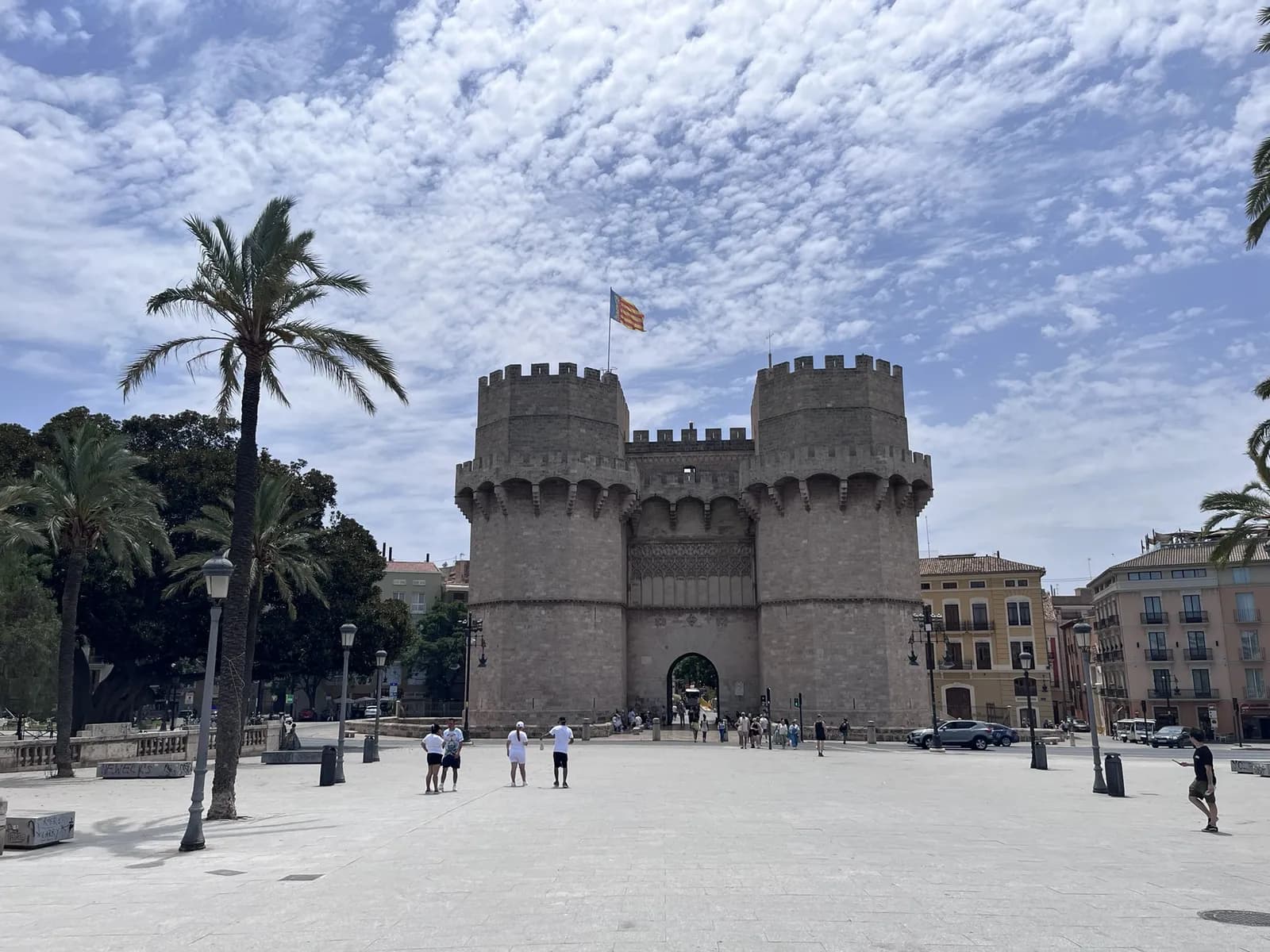 Serranos Towers with palm trees