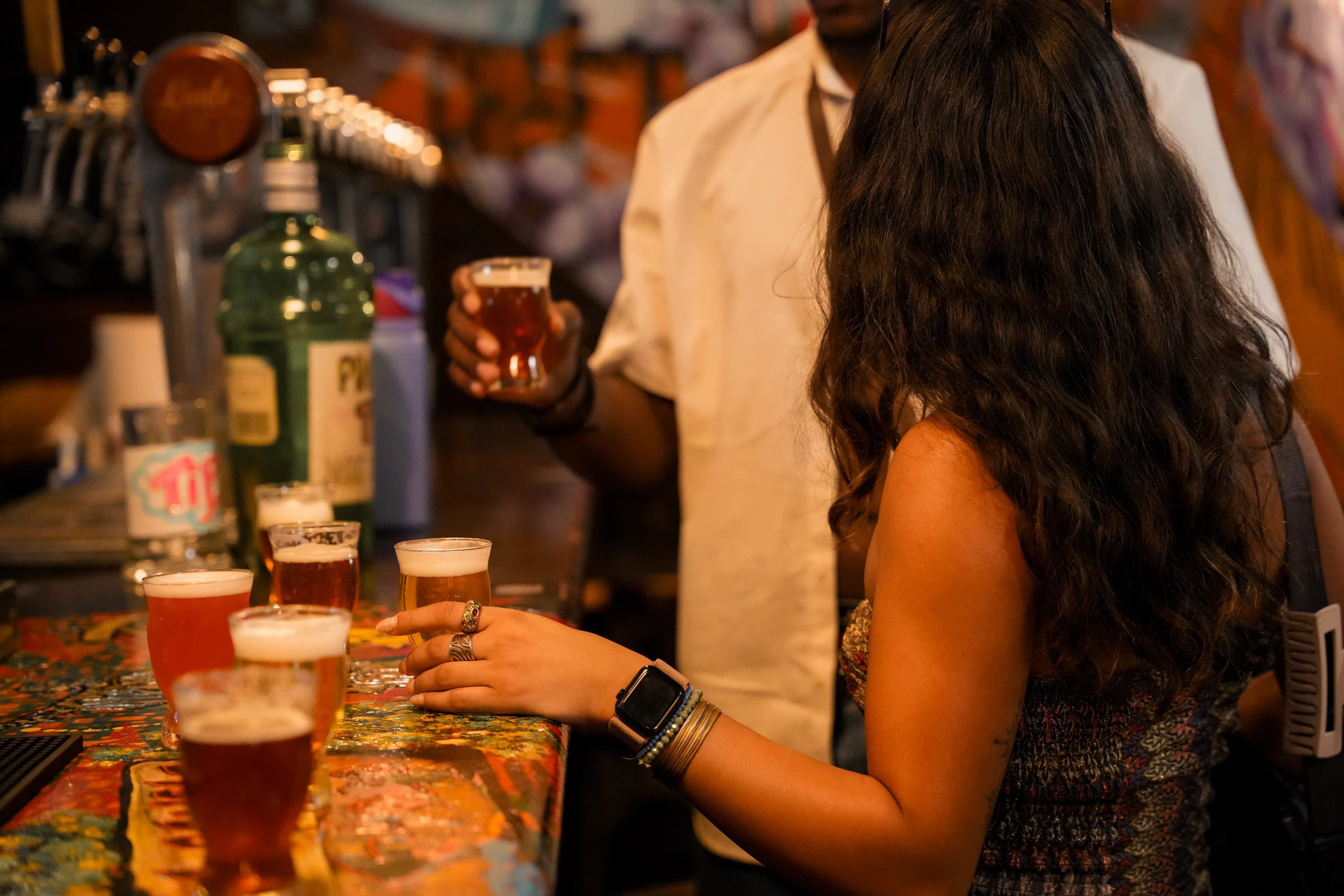 Glasses of craft beer on the bar at Craft Barcelona